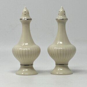 Vintage Lenox Eternal Salt and Pepper Shakers Platinum Trim on Ivory 5.5"